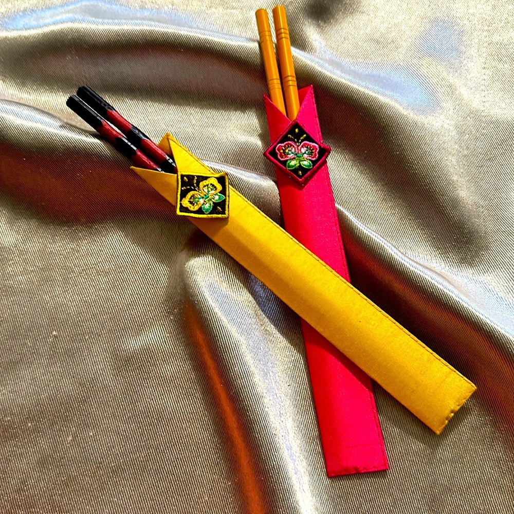 Unique elegant set of Pink and purple chopsticks with holder